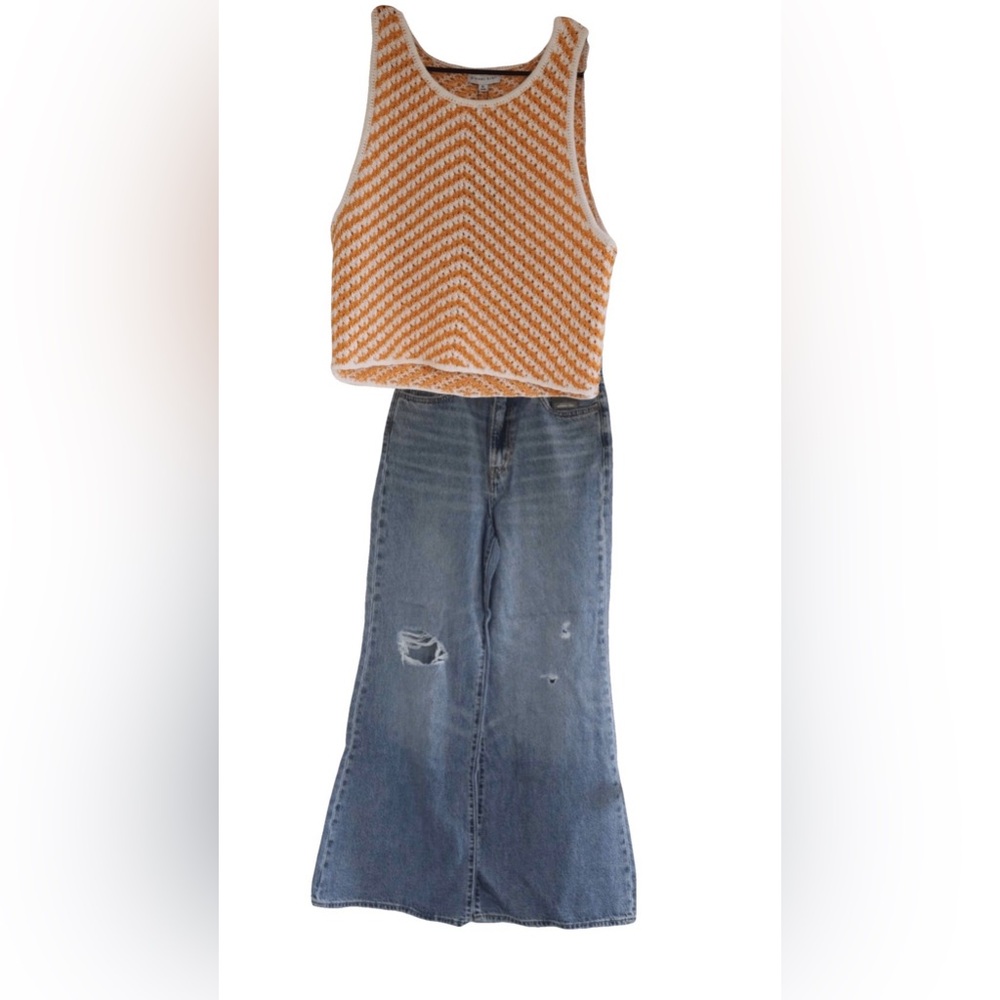 Gianni Bini  Open Crochet Knit Crop Sweater Vest Sz XL NWT Cottagecore Academia